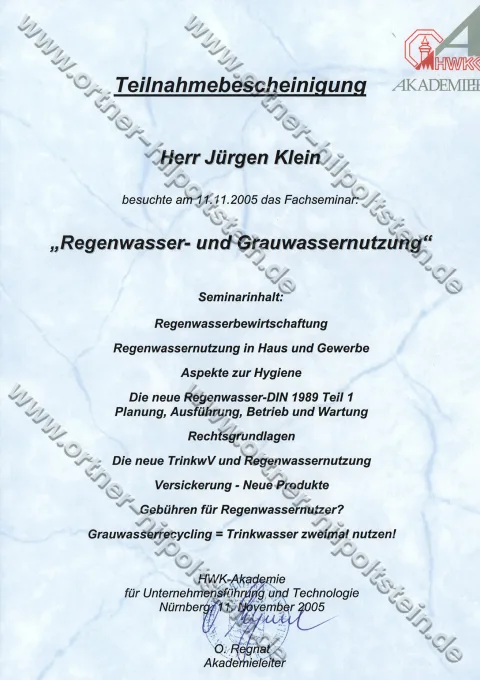 Urkunden-Scan: Regen- und Grauwassernutzung (2005)