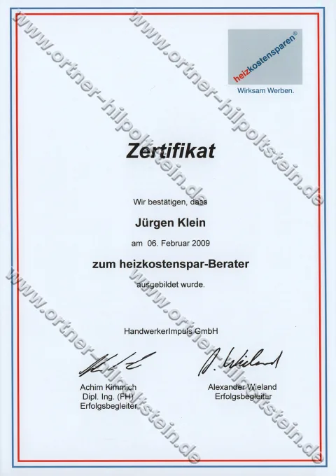 Urkunden-Scan: Heizkostensparberater (2009)