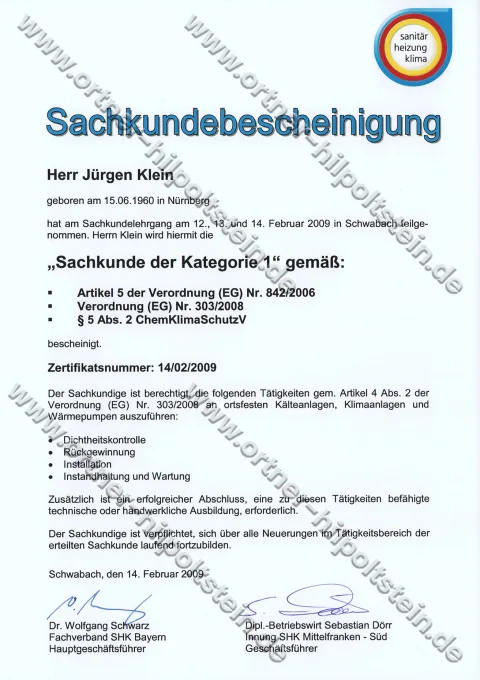 Urkunden-Scan: Sachkunde Kategorie 1 (2009)