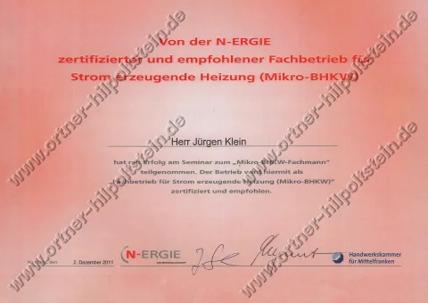 Urkunden-Scan: N-ERGIE Mikro-BHKW-Fachmann (2011)