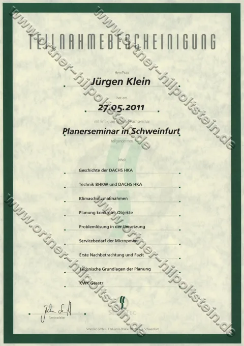 Urkunden-Scan: Planerseminar (2011)