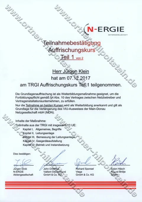 Urkunden-Scan: TRGI-Auffrischung Teil 1 (2017)