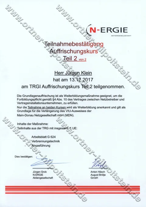 Urkunden-Scan: TRGI-Auffrischung Teil 2 (2017)